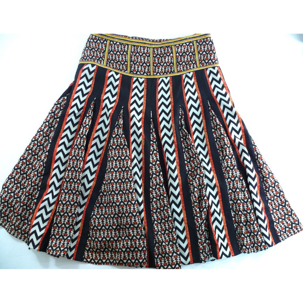 Anthropologie RANNA GILL Midi Skirt godet pleats tribal southwestern sz 4